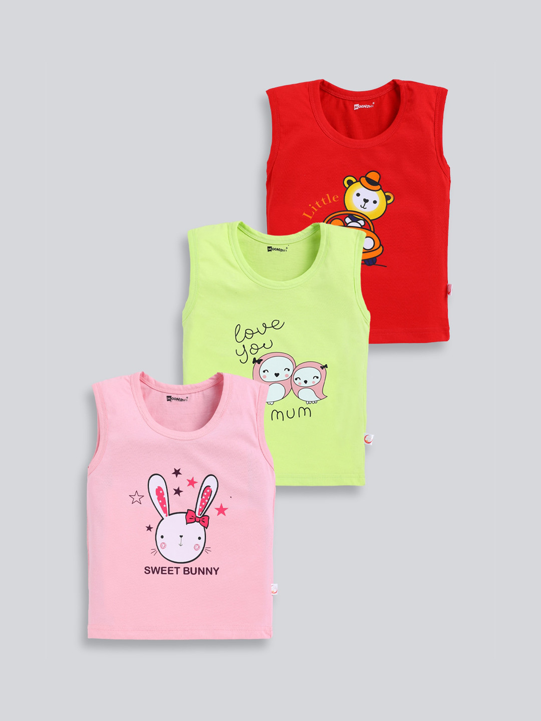 MooNKids Kids Pack Of 3 Printed Cotton Innerwear Vests- MK_Vest_319