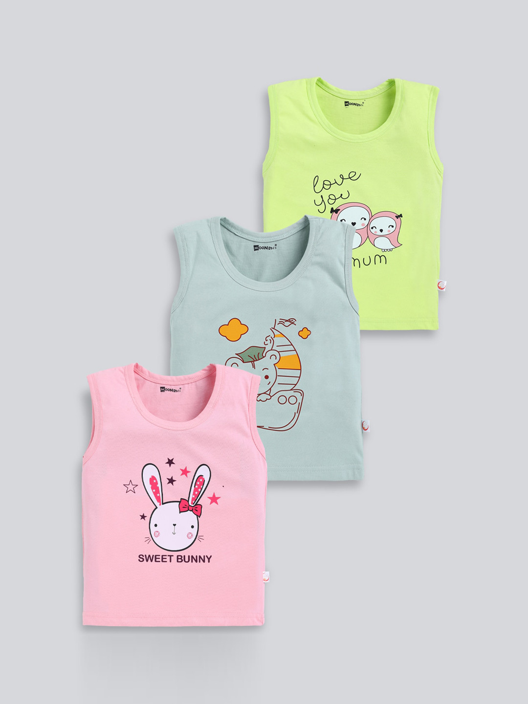 MooNKids Kids Pack Of 3 Printed Cotton Vests MK_Vest_39