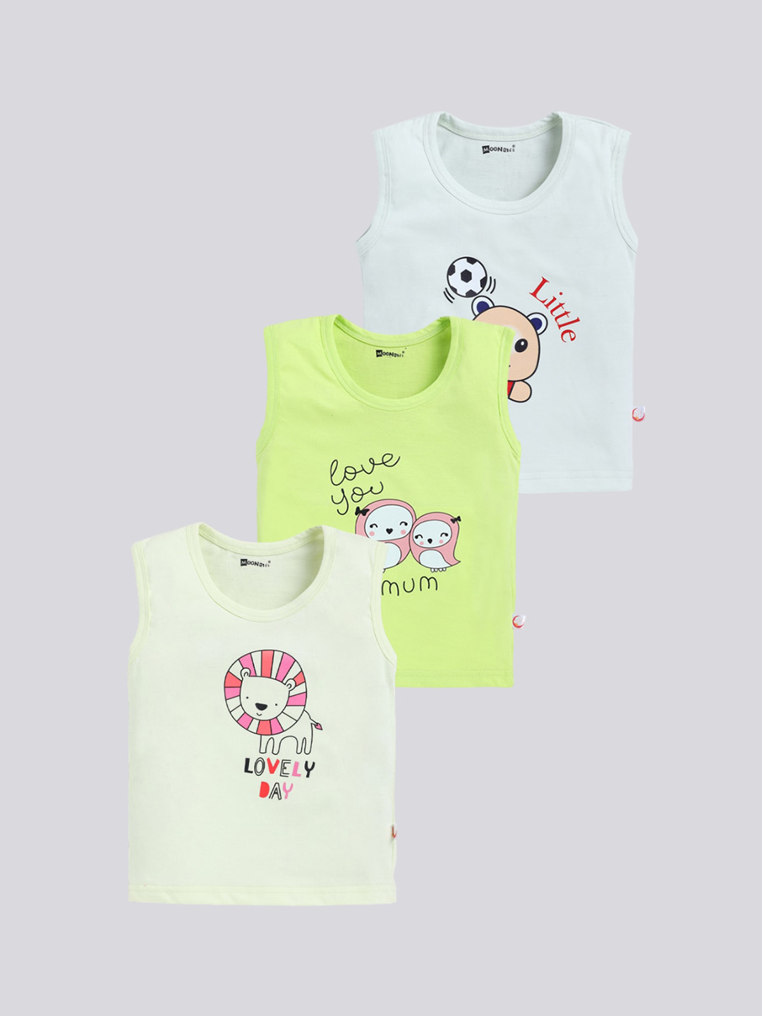 MooNKids Kids Pack Of 3 Printed Cotton Innerwear Vests- MK_Vest_323