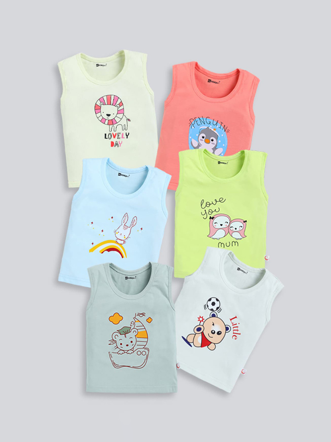 MooNKids Kids Pack of 6 Printed Cotton Innerwear Vests MK_Vest_68