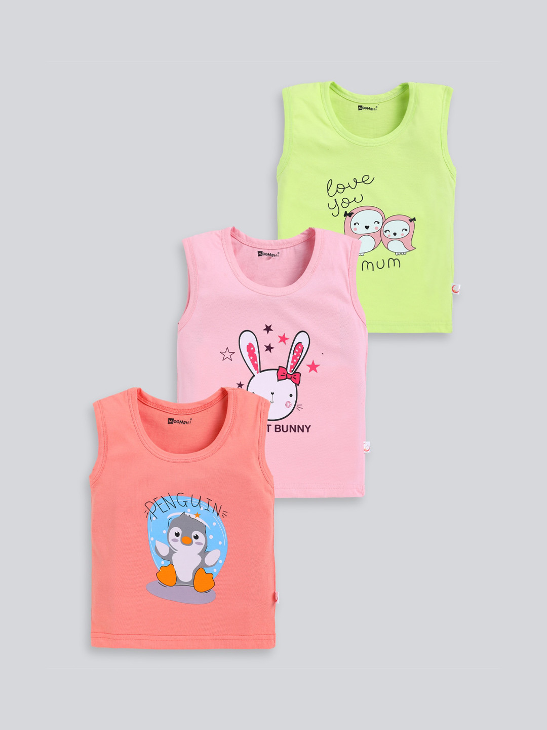 MooNKids Kids Pack Of 3 Printed Cotton Vests MK_Vest_32
