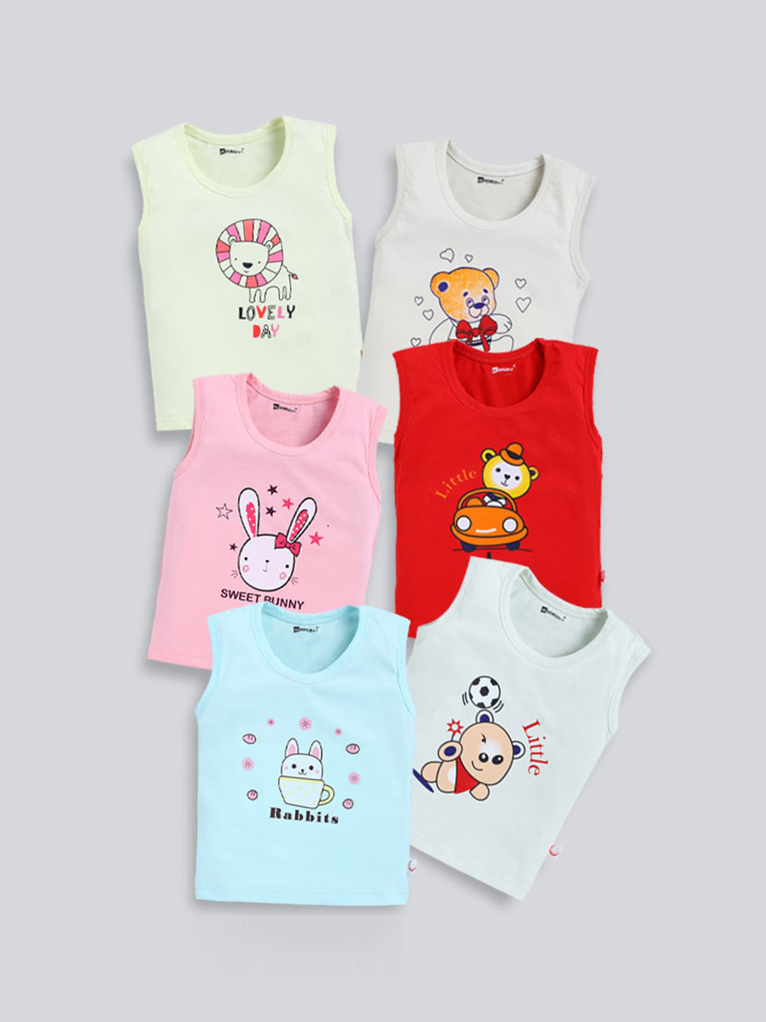 MooNKids Kids Pack of 6 Printed Cotton Innerwear Vests MK_Vest_64