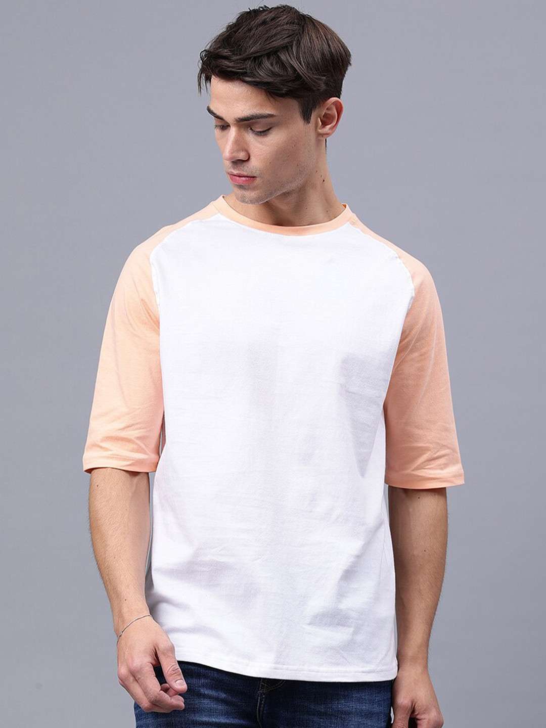 Mad Over Print Colorblocked Round Neck Long Sleeves Cotton T-shirt