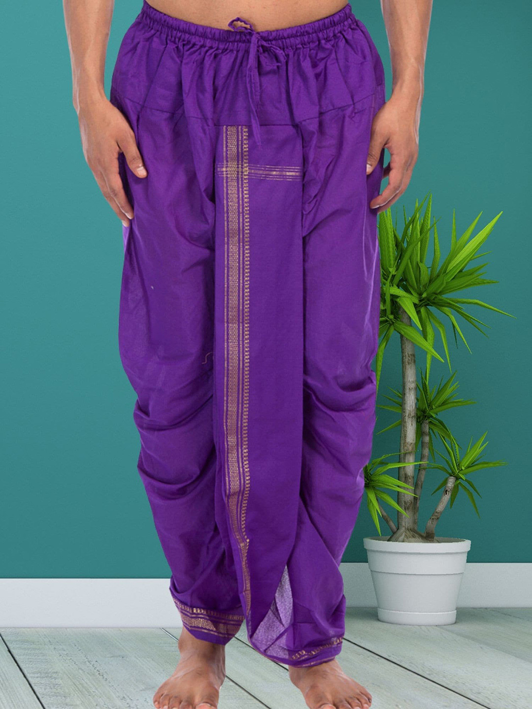 SHIWAM ETHNIX Men Mid-Rise Cotton Silk Dhoti Pants