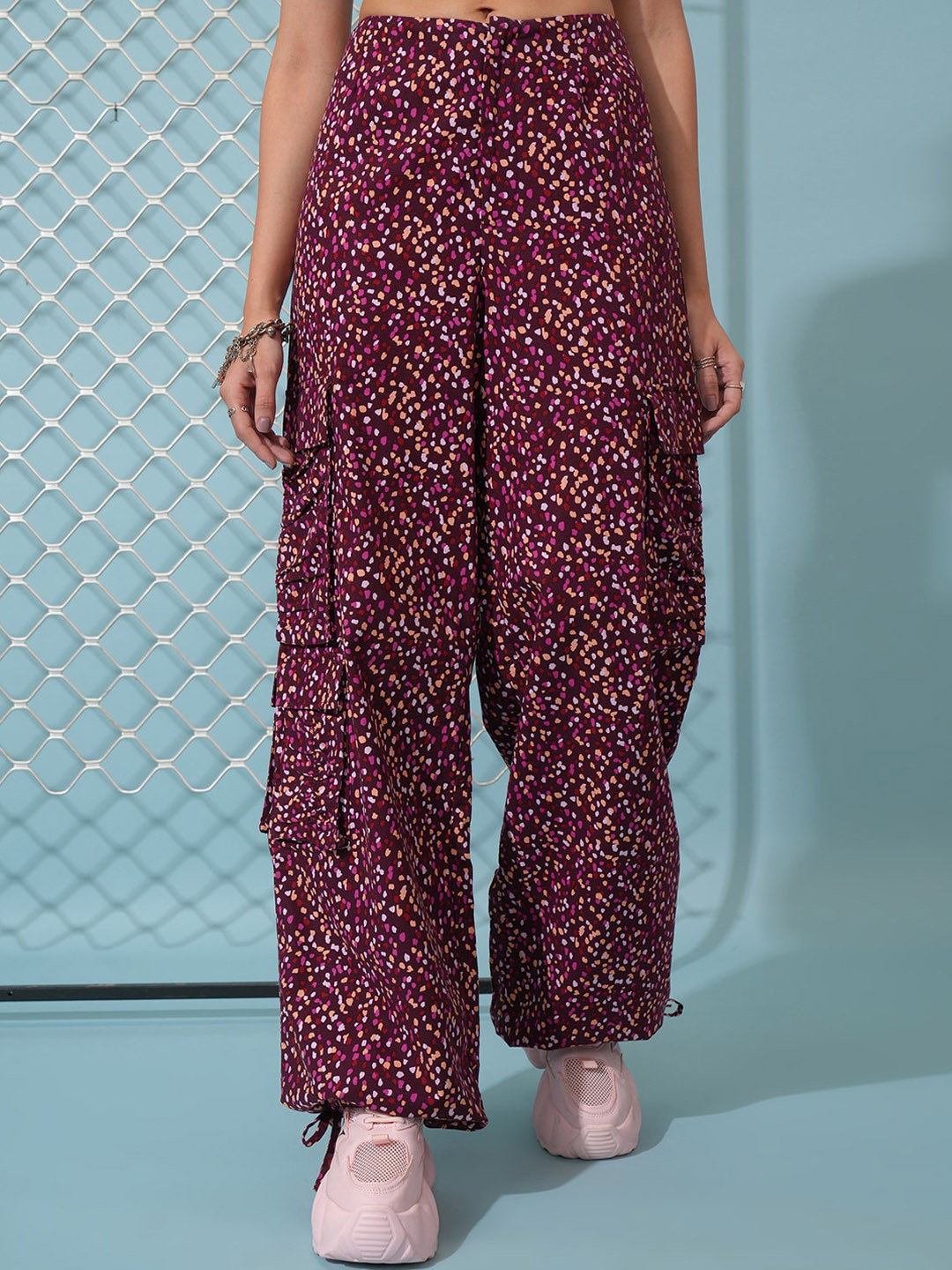 Tokyo Talkies Women Maroon Floral Printed Cotton Parallel Trousers