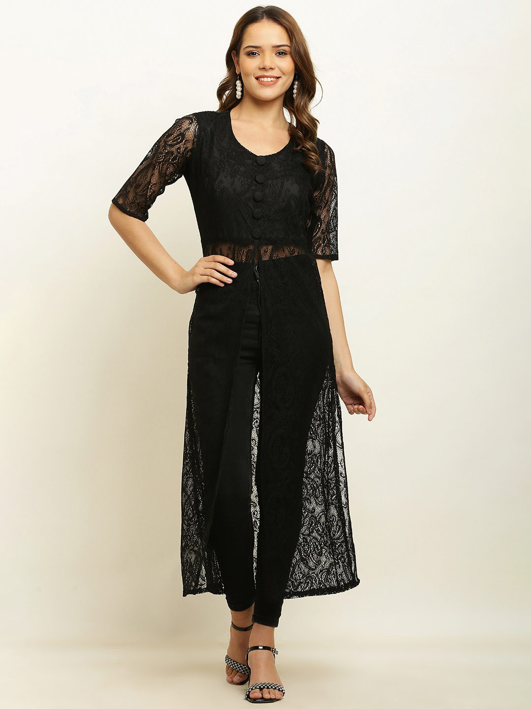 ADDICTED ATTIRE Self Design Sleeveless Net Tunic