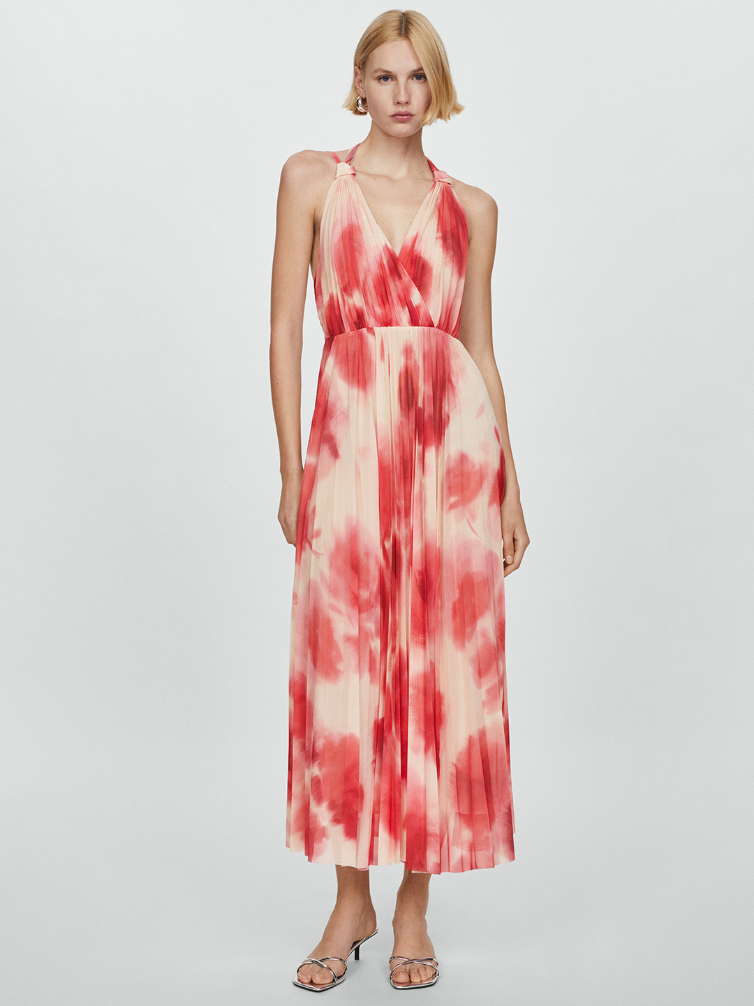 MANGO Dyed Halter Neck Pleated Maxi Dress