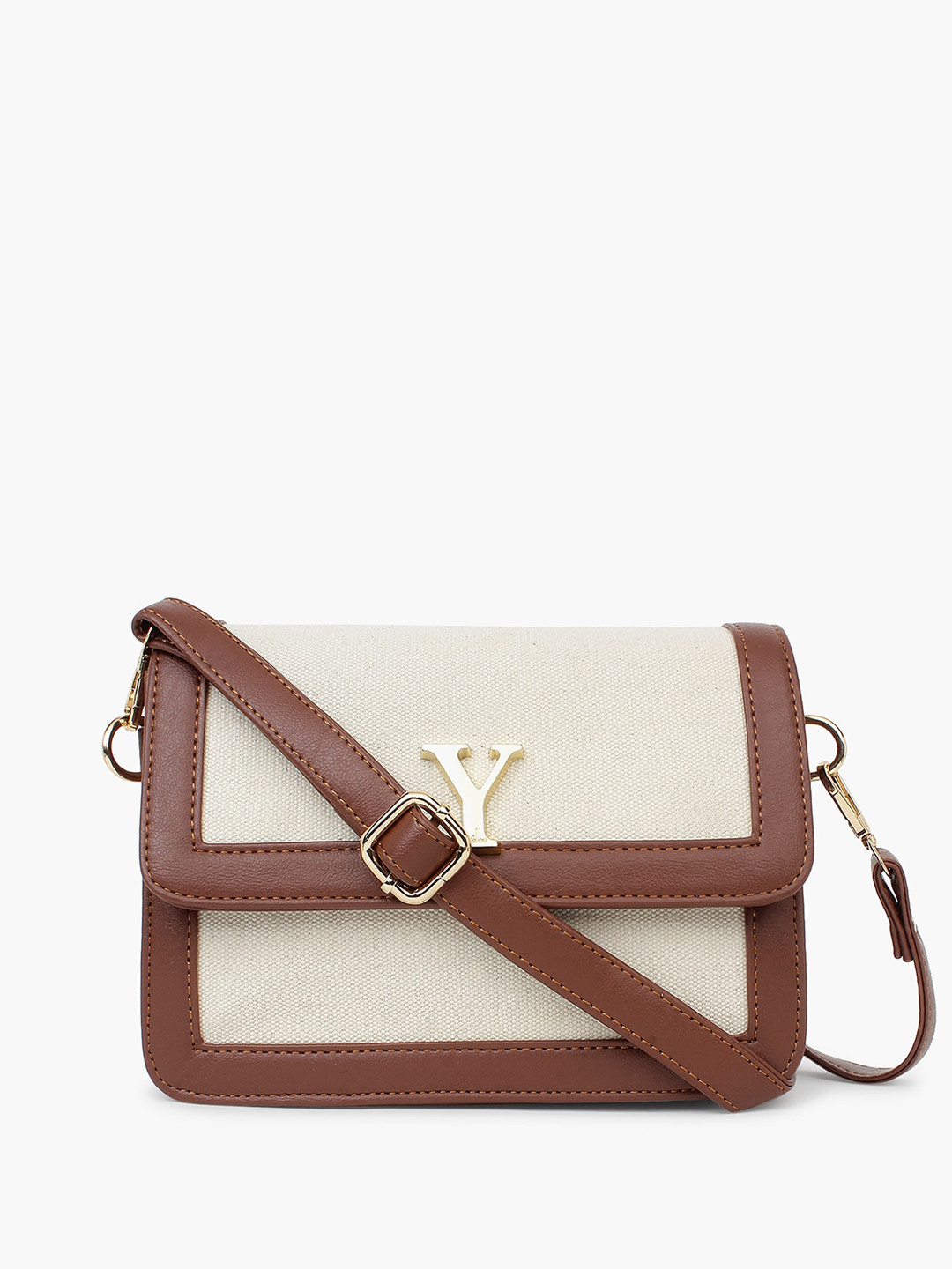 yelloe Colourblocked Structured Canvas Sling Bag