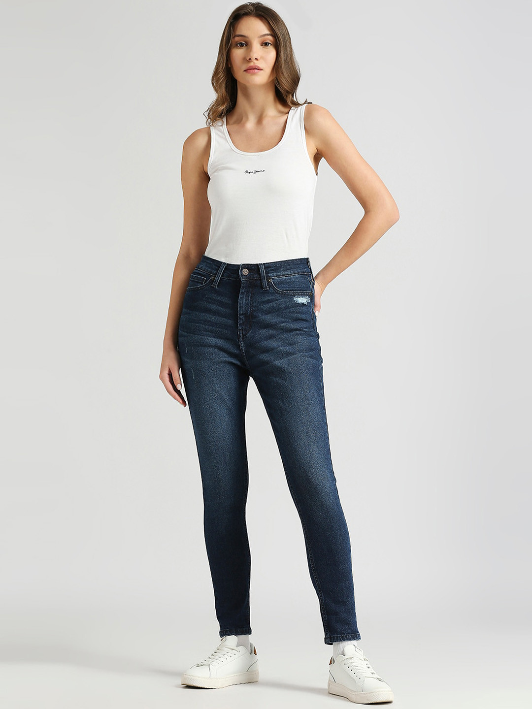 Pepe Jeans Dion Women Skinny Fit High-Rise Clean Look Light Fade Stretchable Jeans