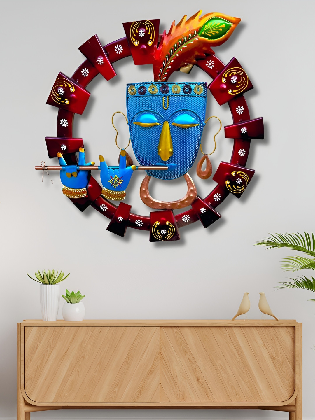 PRANJALS HOUSE Metal Ethnic Motifs Glossy Hanging Hall Spiritual Wall Decor-20In