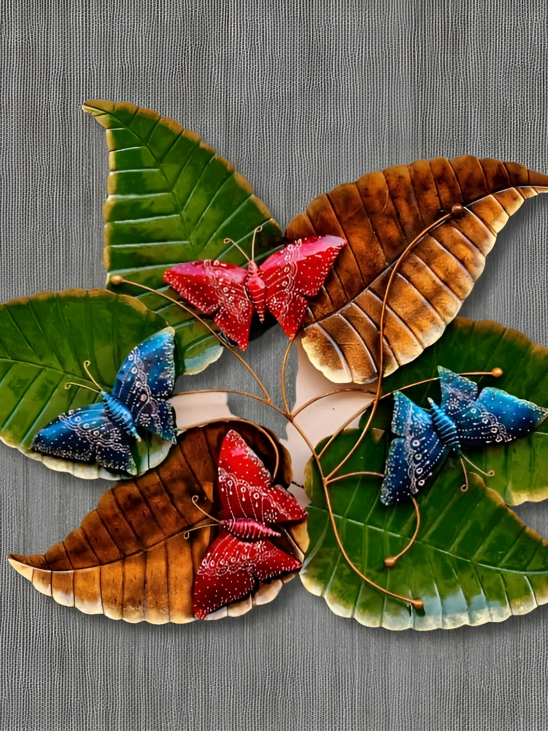 PRANJALS HOUSE Leaf Butterfly Metal Glossy Hanging Hall Wall Hangings-39.4In