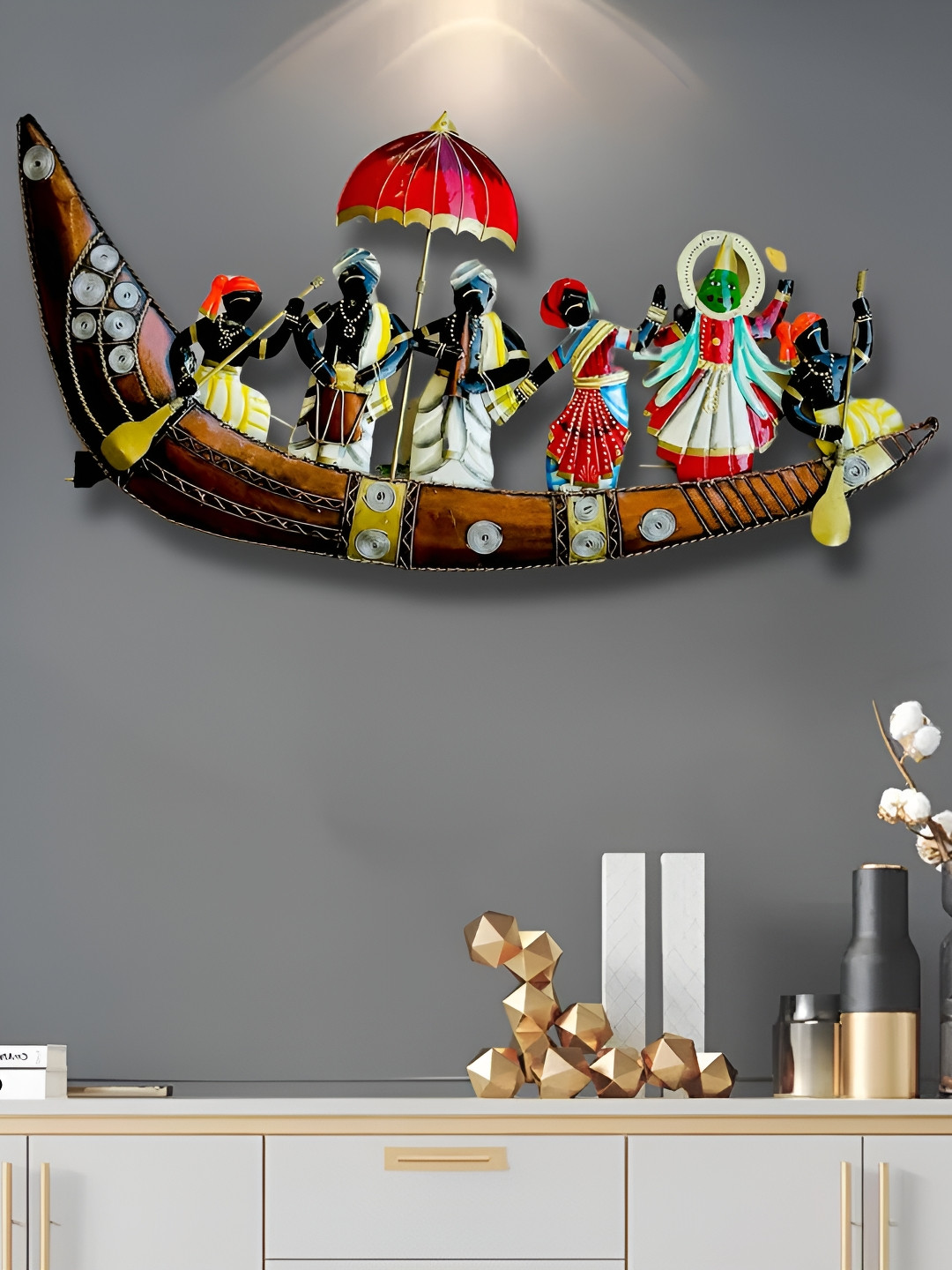PRANJALS HOUSE Kathakali Ship Metal Ethnic Motifs Glossy Hanging Hall Wall Hangings-23In