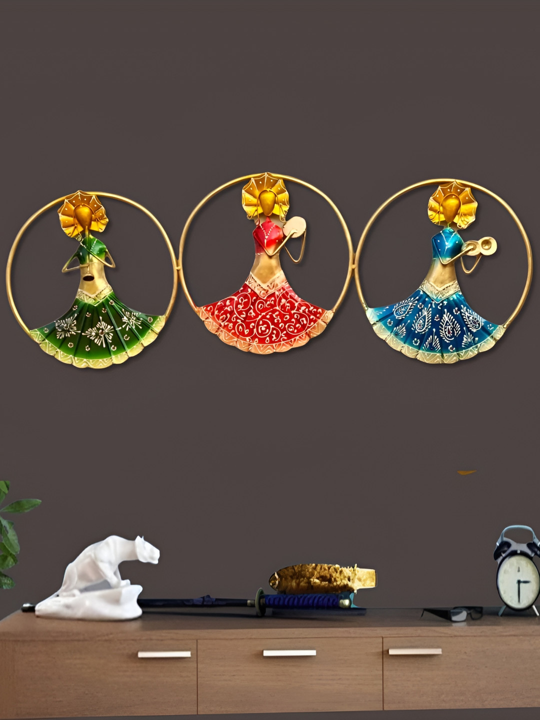 PRANJALS HOUSE Metal Ethnic Motifs Glossy Hanging Hall Wall Hangings-12In