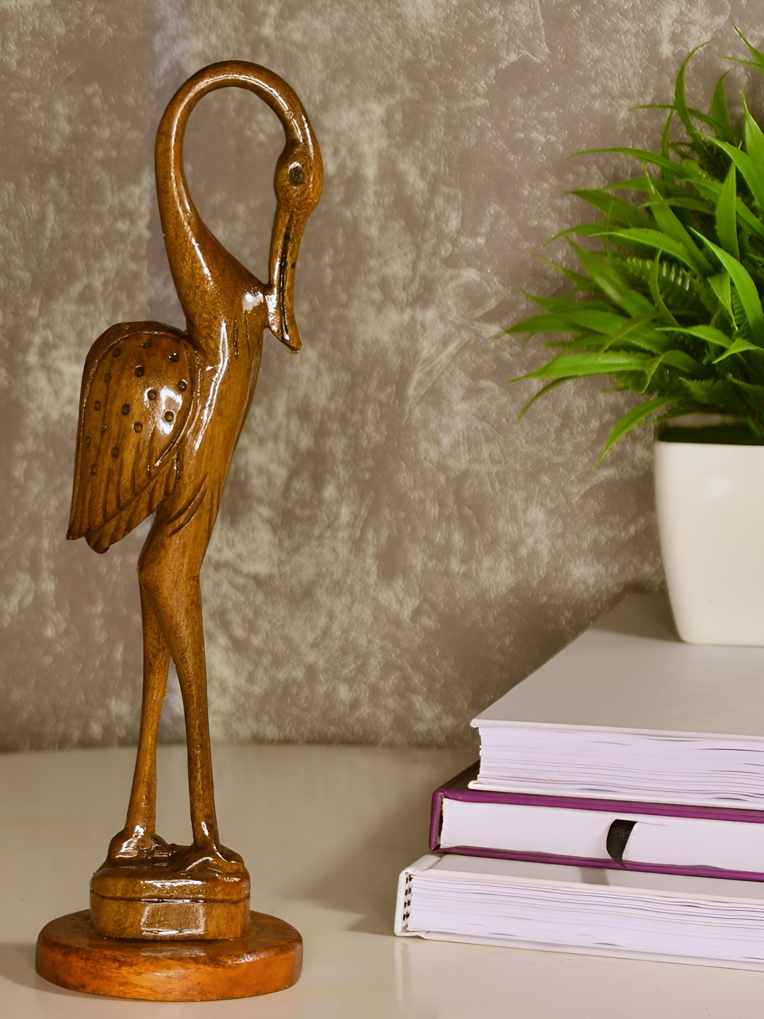 SOWPEACE Flamingo Brown Wood Natural Living Room Medium Showpiece - 10.9 Inches