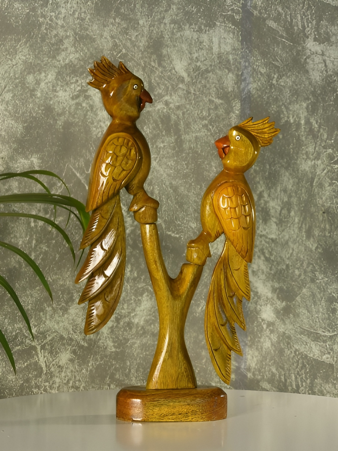 SOWPEACE Parrot Set Brown Wood Natural Living Room Medium Showpiece - 10.2 Inches