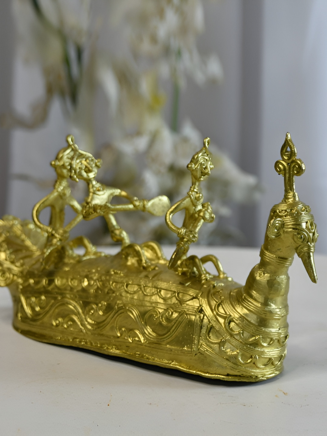 SOWPEACE Dhokra Boat Gold Brass Metallic Living Room Medium Showpiece - 2.1 Inches