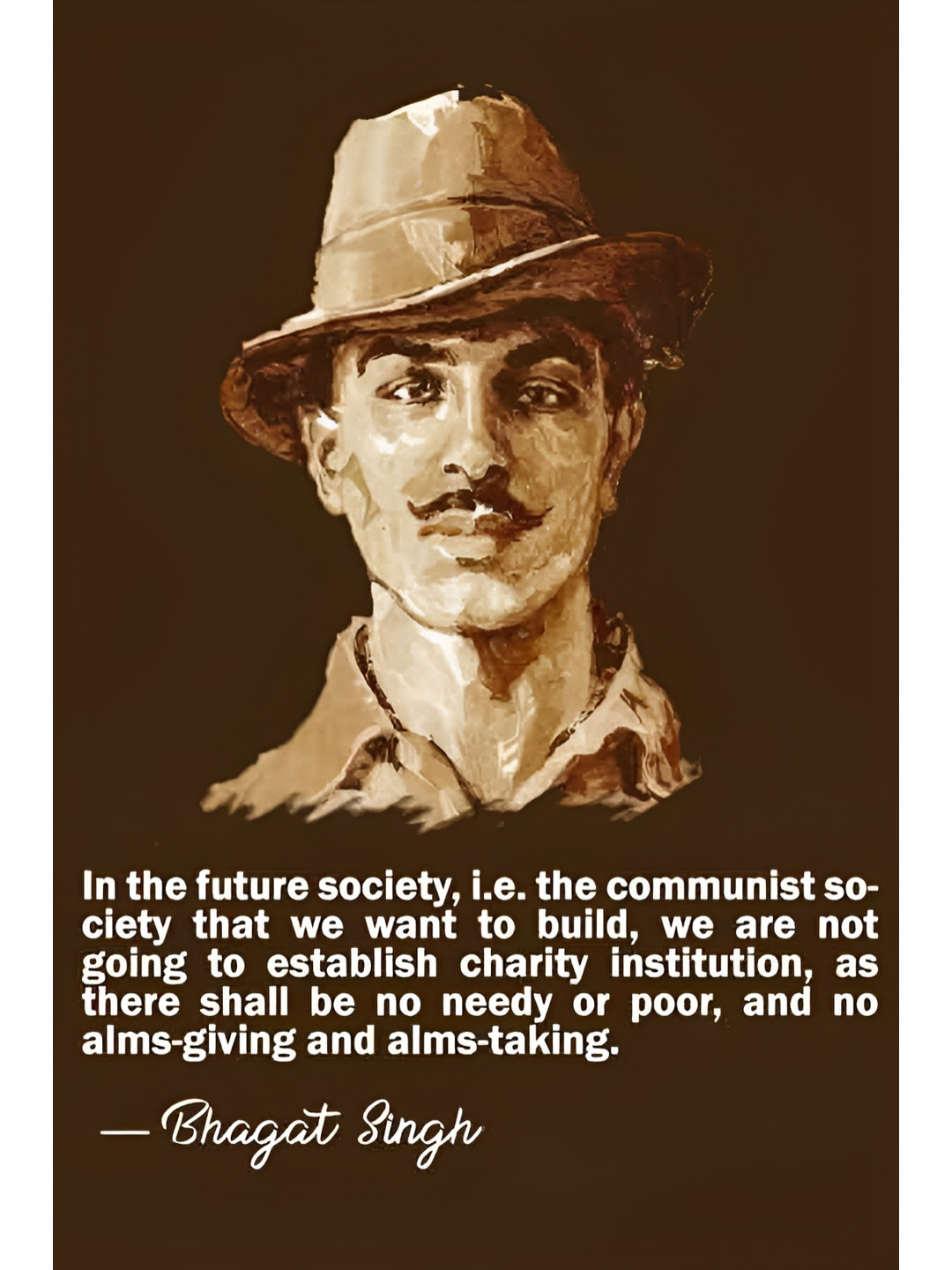 Wallpics Brown & Black Bhagath Singh Printed Waterproof Wall Poster