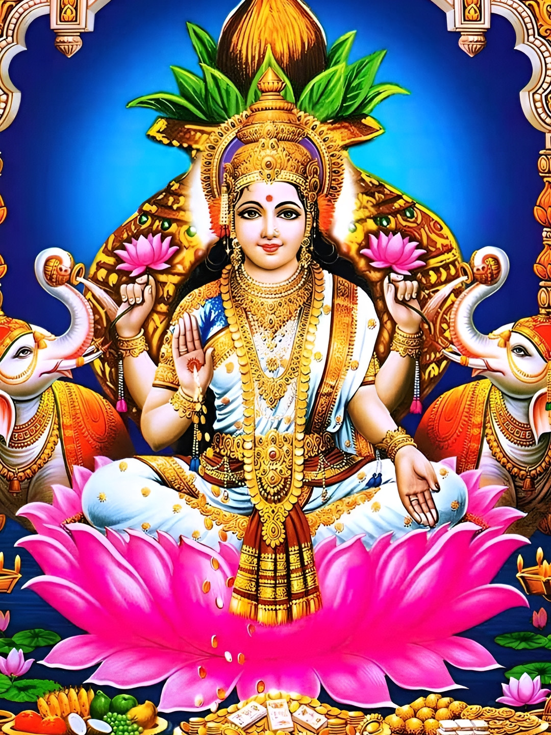 Wallpics Blue & White Goddess Lakshmi Printed Religious Waterproof Wall Poster