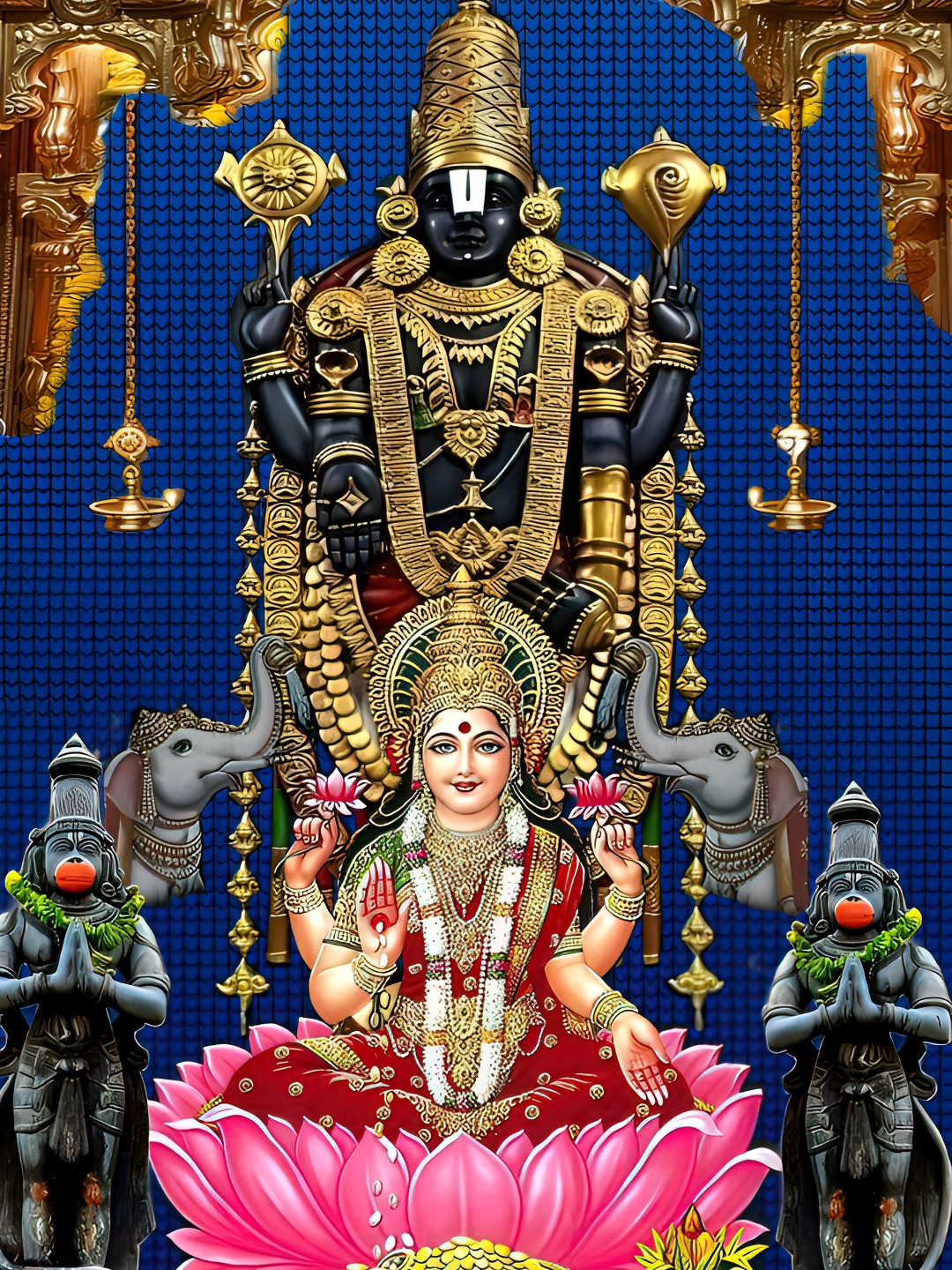 Wallpics Black & Gold-Toned Lord Balaji With Lakshmi Religious Wall Poster