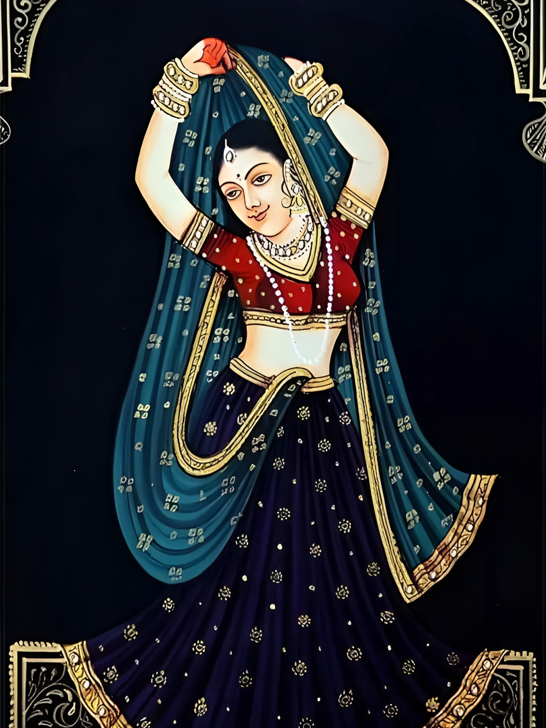 Wallpics Navy Blue & Red Abstract Printed Wall Poster