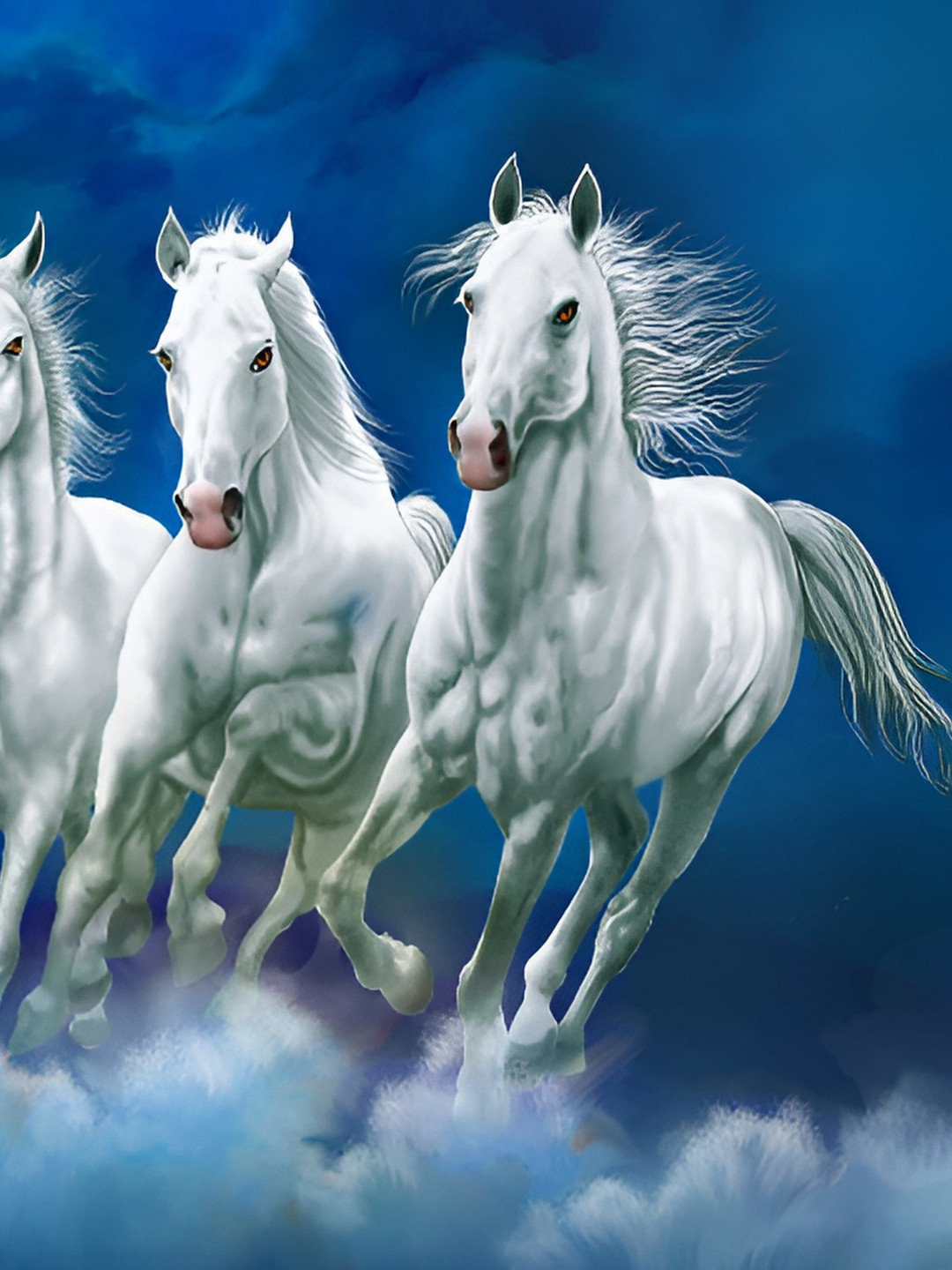 Wallpics Blue & White Horses Vinyl Wall Poster