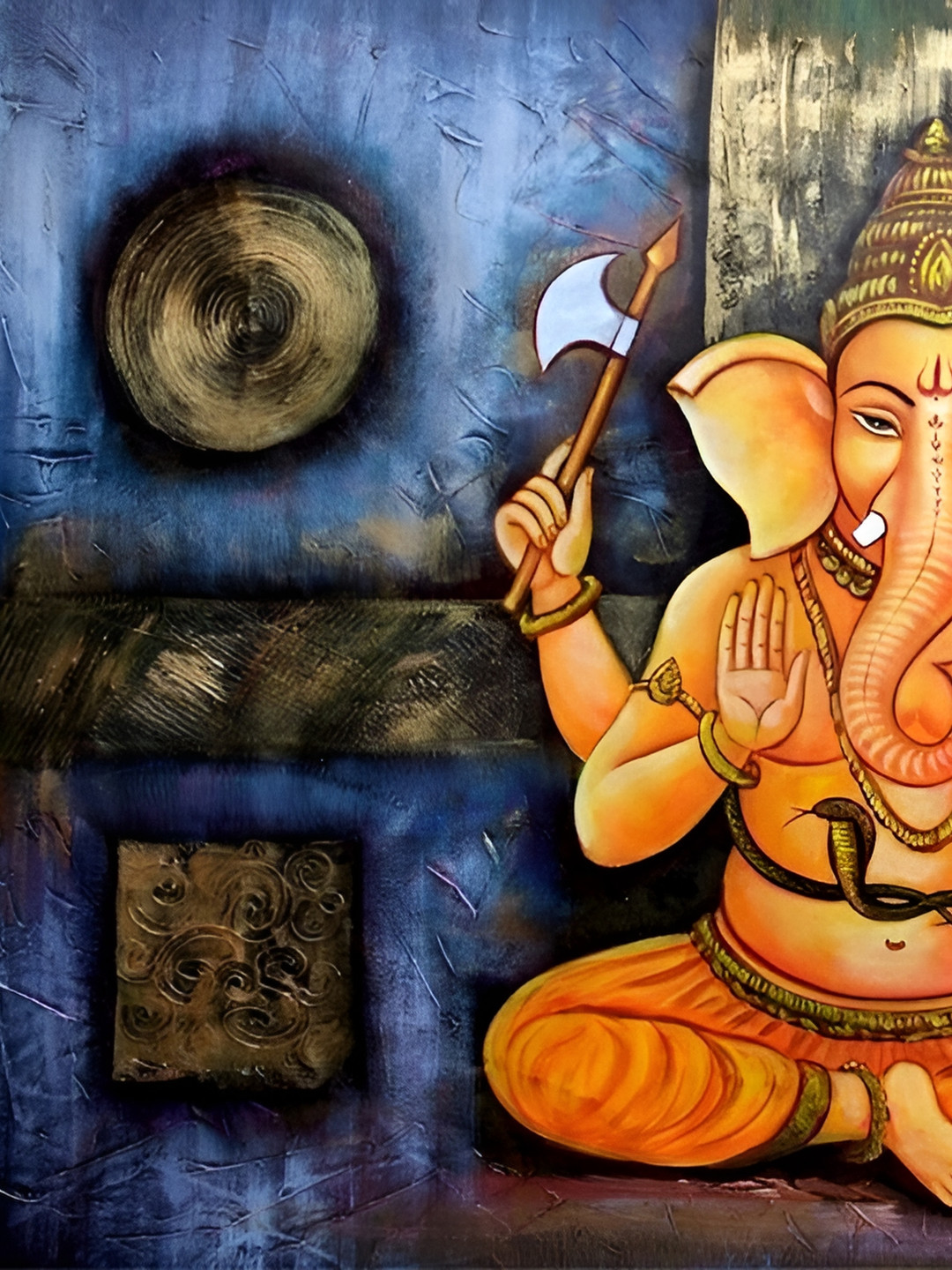 Wallpics Orange & Blue 1 Piece Paper Religious Painting Wall Sricker