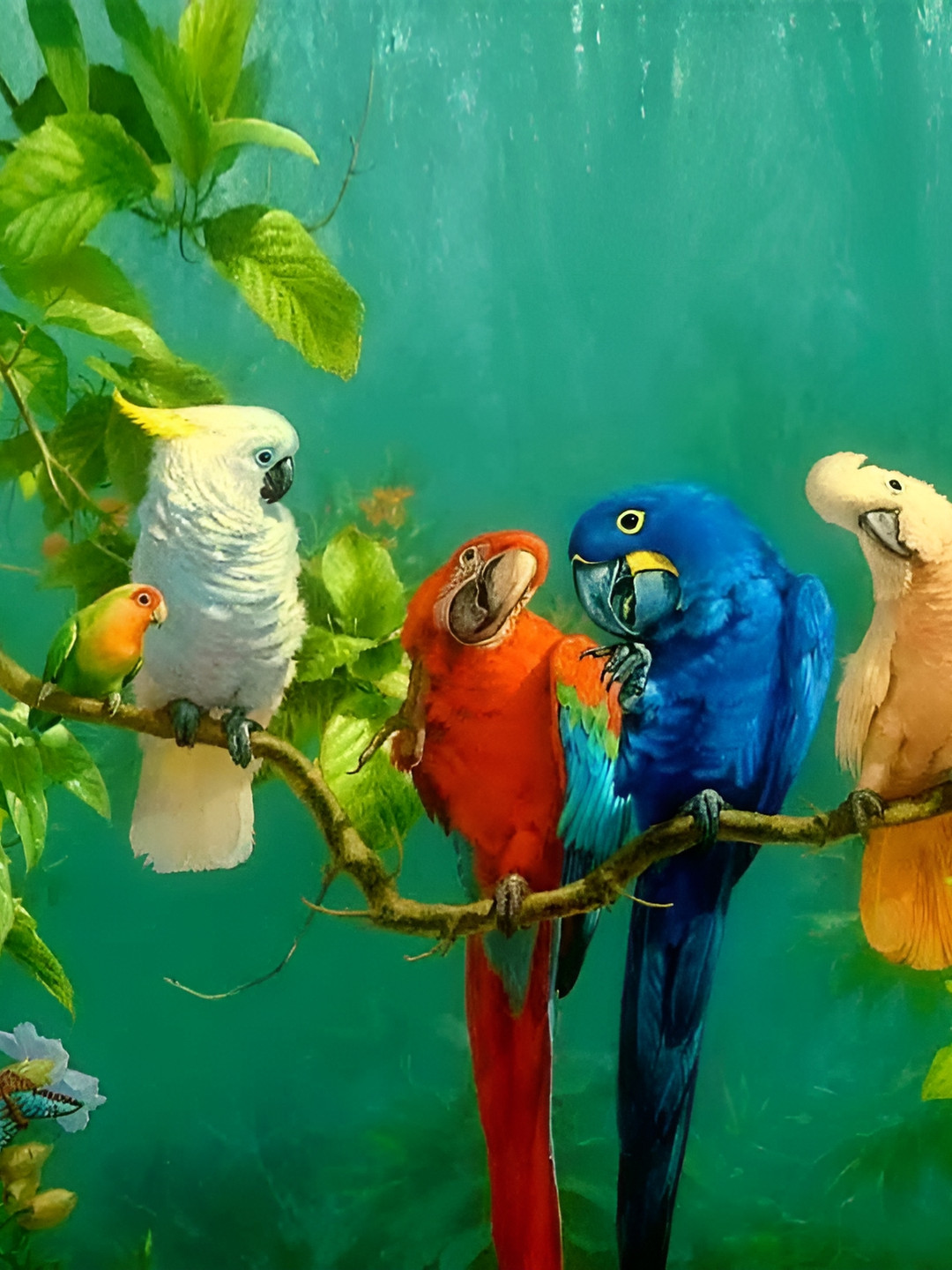 Wallpics Green & Blue Paper Birds and Animals Wall Poster