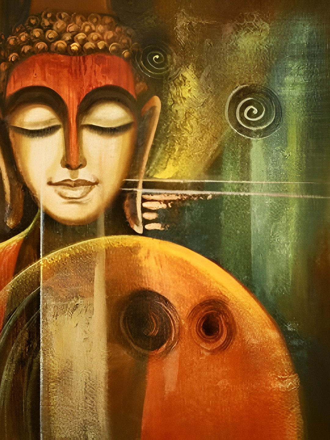 Wallpics Green & Orange Printed Fully Waterproof Vinyl Sticker Poster