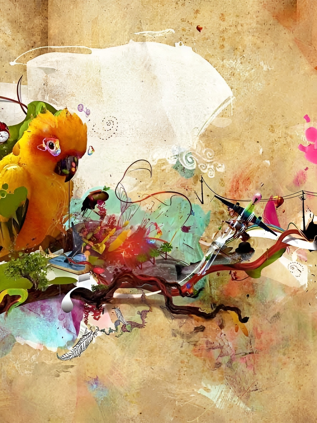 Wallpics Yellow & Green Parrot Painting Wall Poster