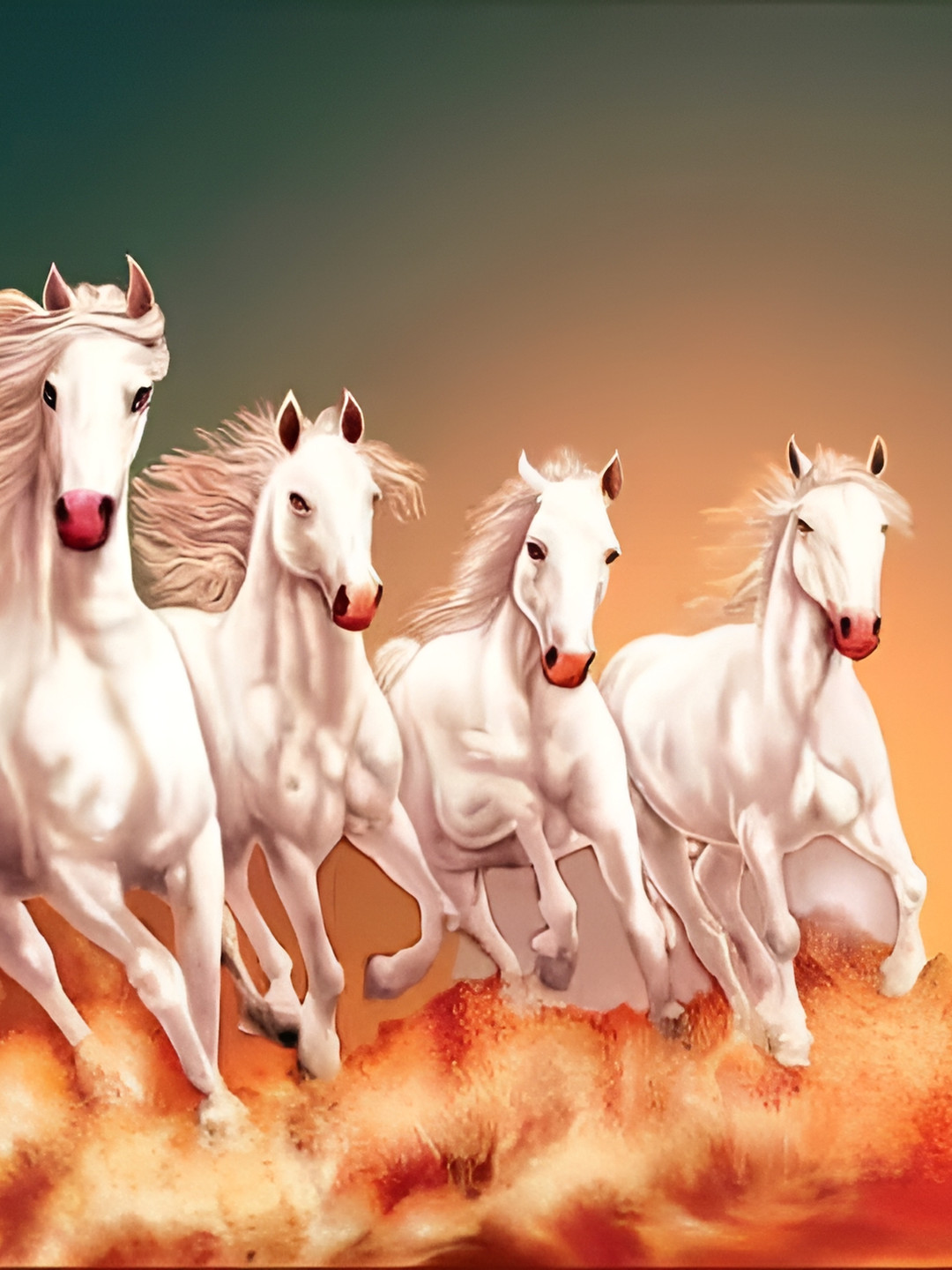 Wallpics White & Blue Horse Printed Wall Poster