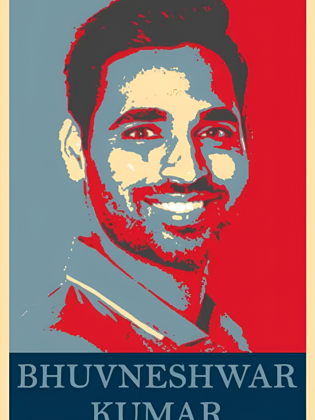 Wallpics Red & Blue Bhuvneshwar Kumar Printed Waterproof High Quality Wall Poster