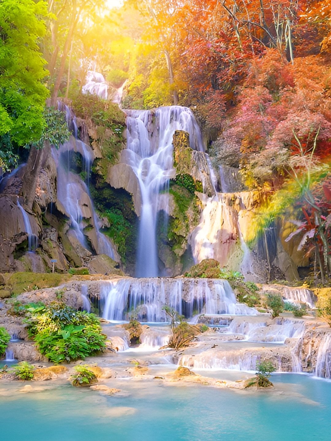 Wallpics Blue & Green Nature Waterfall Wall Poster