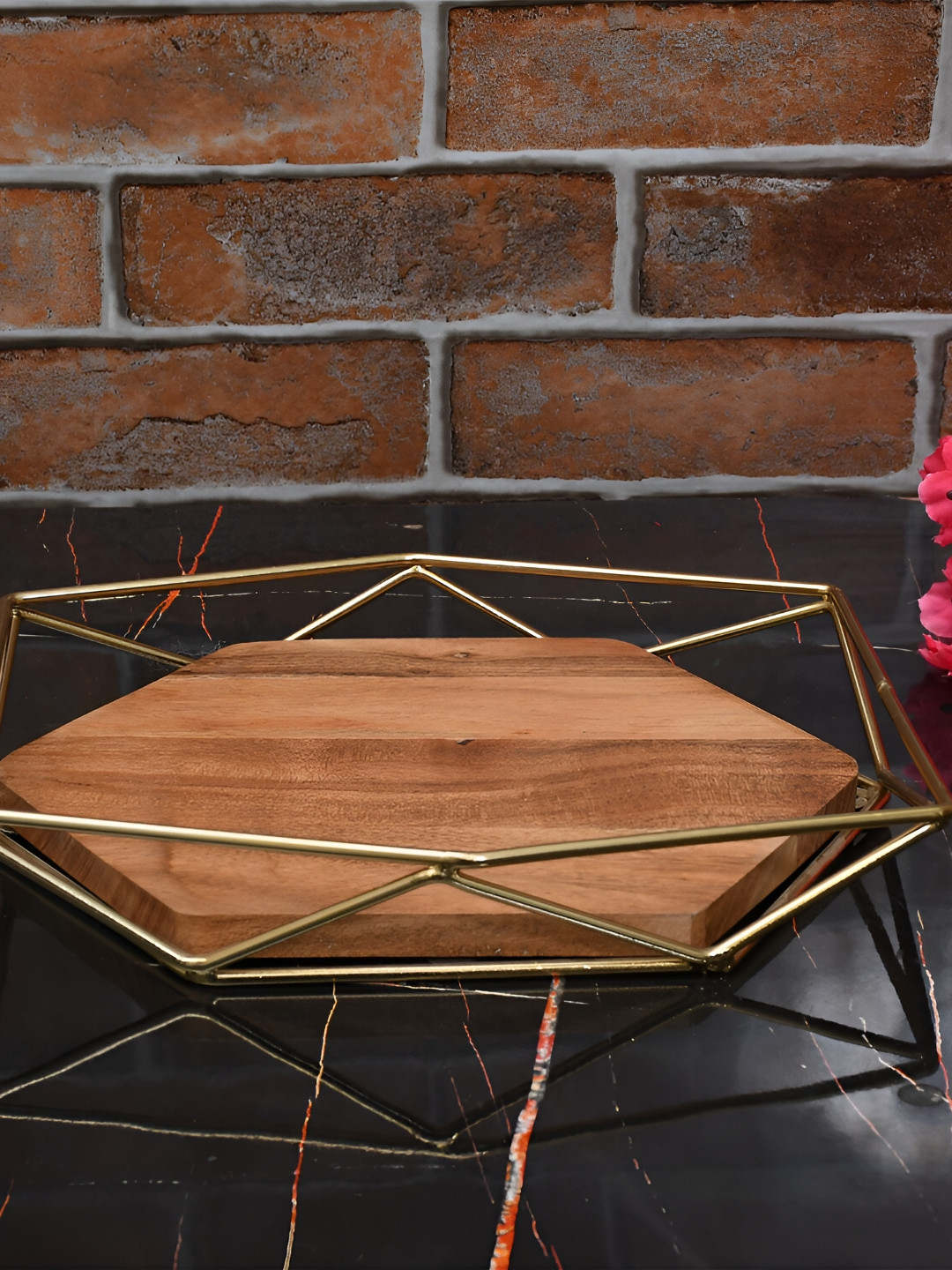 Maison Modern Brown Wooden & Iron Tray