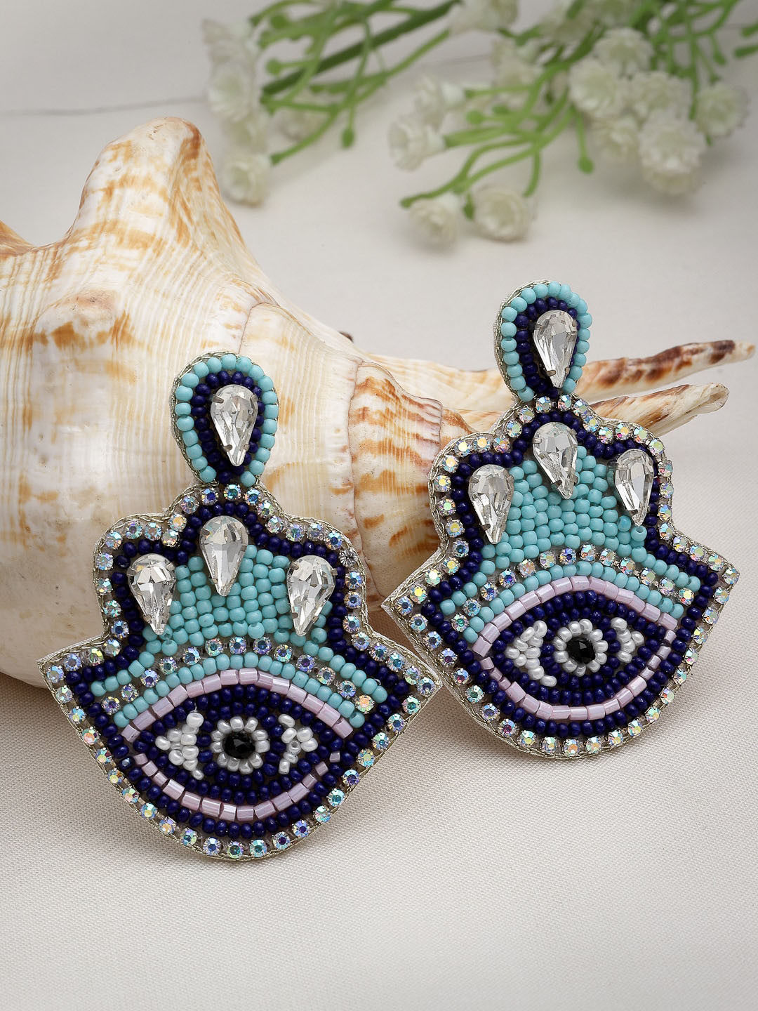 Moedbuille Evil Eye Design Contemporary Stones Studded Drop Earrings