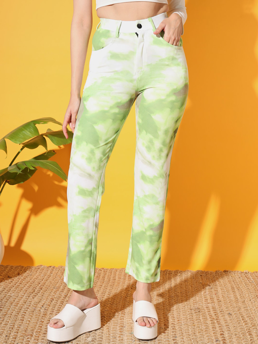 BAESD Women Floral Printed Mid-Rise Original Leather Regular Trousers