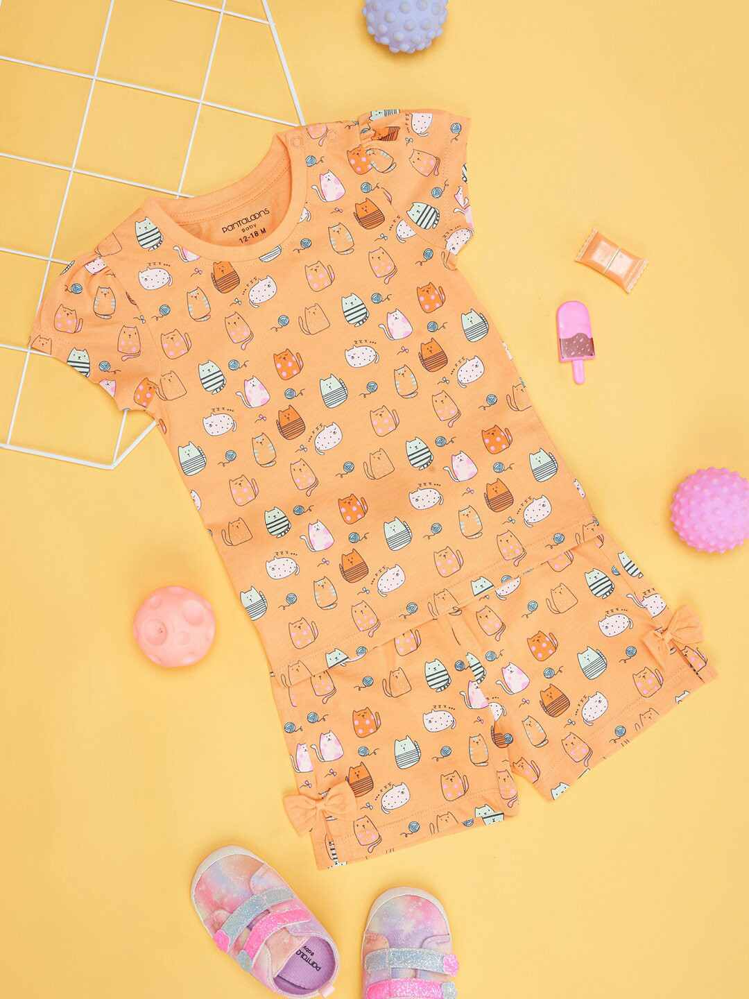 Pantaloons Baby Girls Printed Round Neck Short Sleeves Pure Cotton T-shirt & Shorts