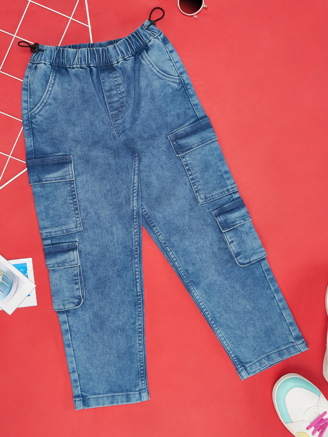 Pantaloons Junior Girls Heavy Fade Pure Cotton Cargo Jeans