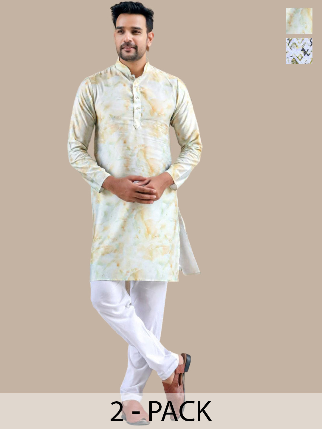 Aanys Culture Pack Of 2 Floral Printed Thread Work Straight Regular Fit Kurta