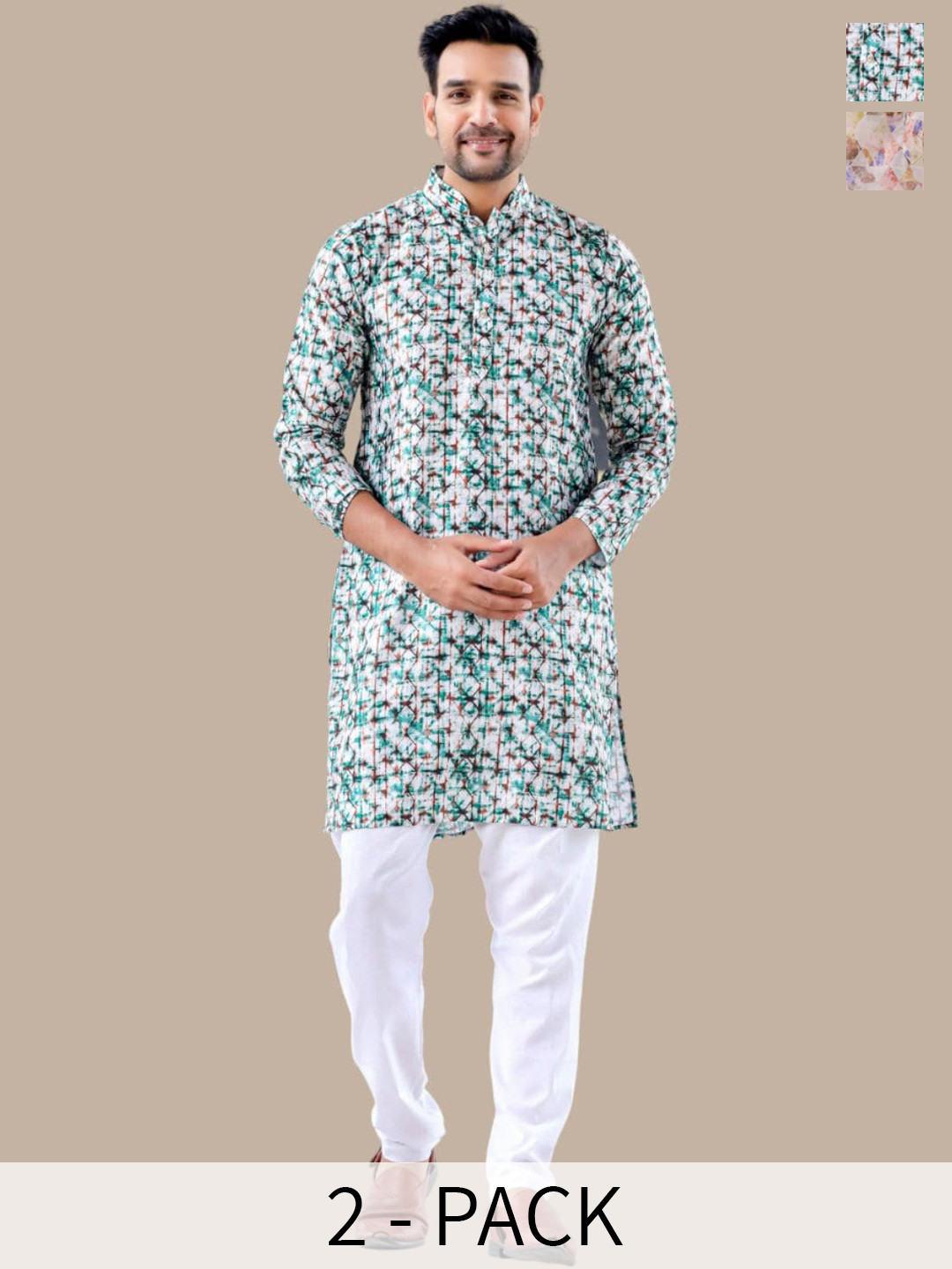 Aanys Culture Pack of 2 Geometric Printed Dobby Straight Kurta