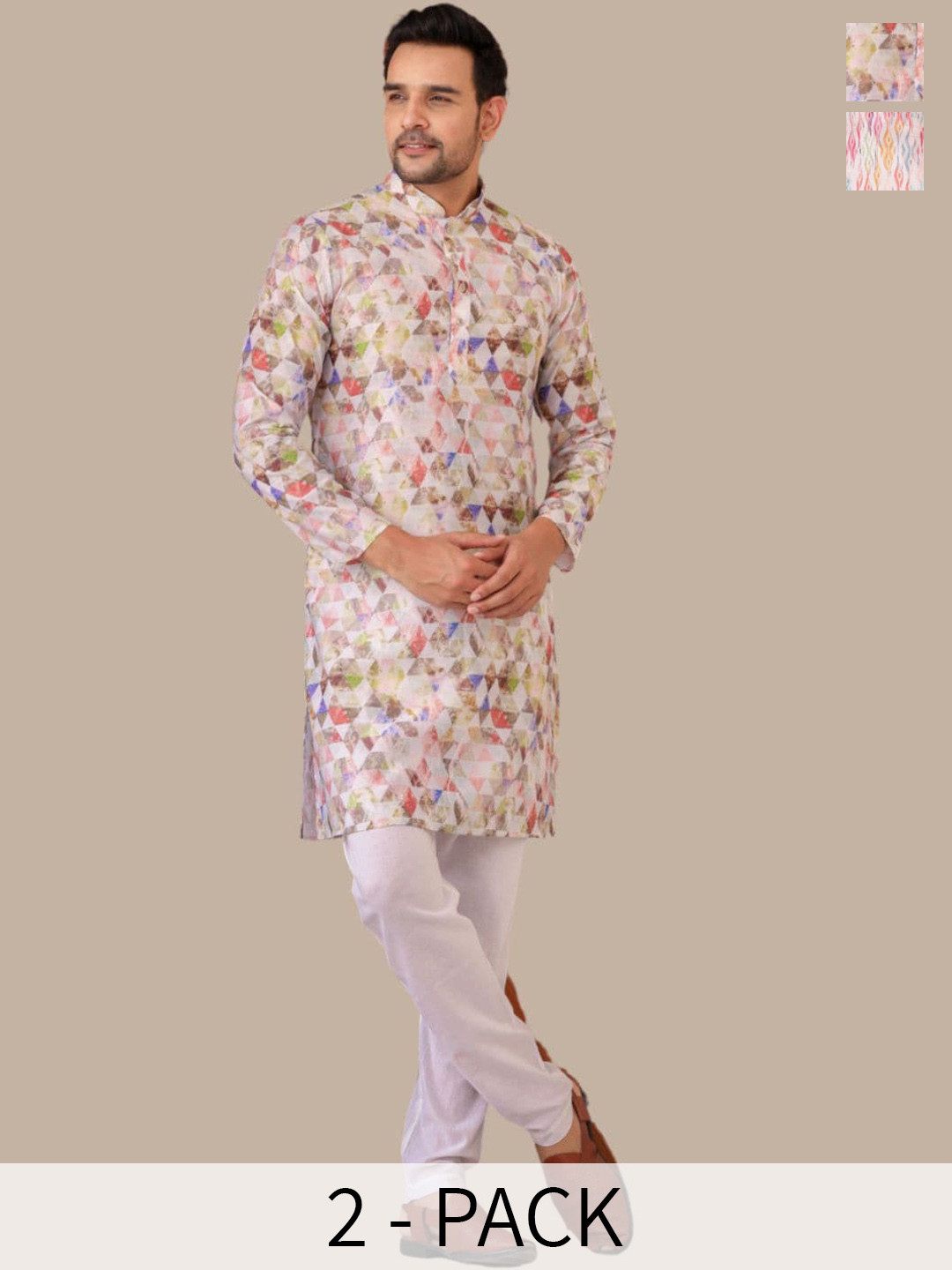 Aanys Culture Pack of 2 Printed Dobby Straight Kurta