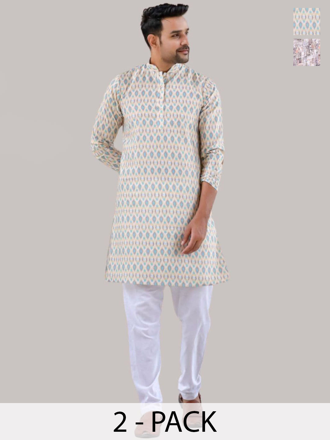 Aanys Culture Selection Of 2 Ethnic Motifs Printed Dobby Straight Kurta