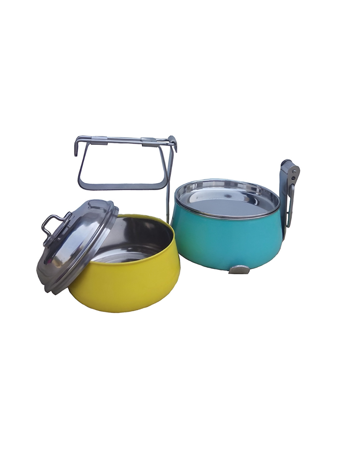 Living With Elan Stainless Steel Yellow & Aqua Leak Resistant Lunch Tiffin Box - 600 ml