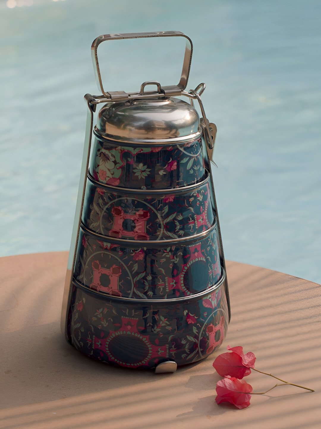 Living With Elan Chaandini Stainless Steel Pyramid 4 Tier Tiffin Box -1470 ml