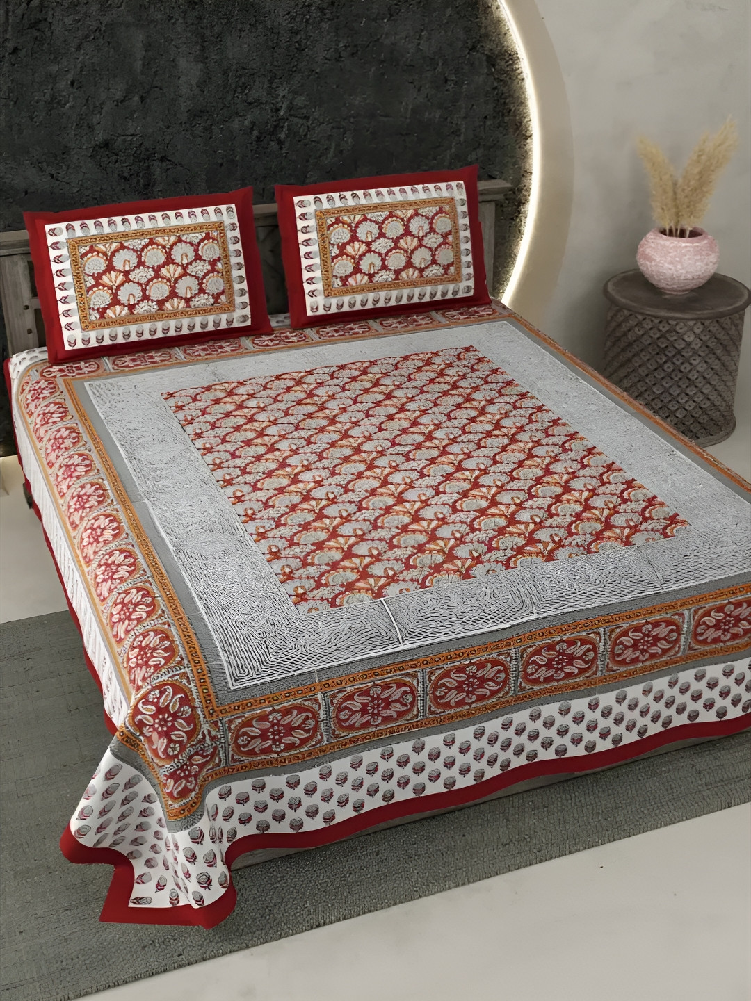 LIVING ROOTS Maroon Ethnic Motifs Cotton Breathable 210 TC King Superfine Bedsheet with 2 Pillow Covers-216 x 262 cm