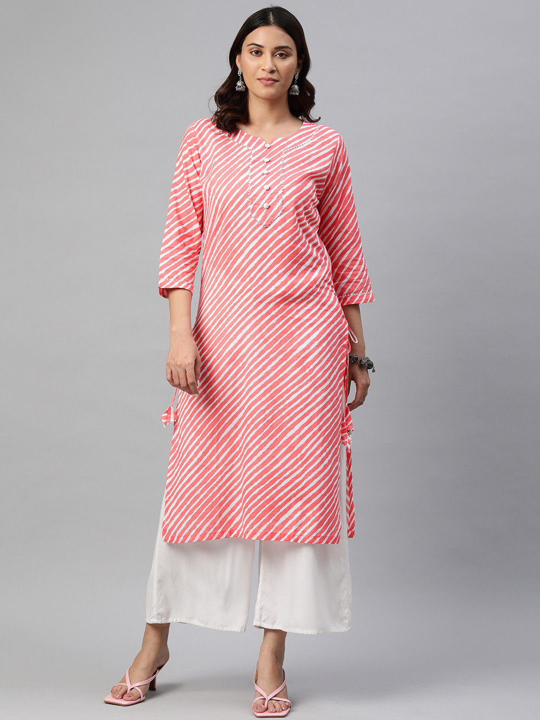 One Femme Leheriya Printed Gotta Patti Pure Cotton Kurta