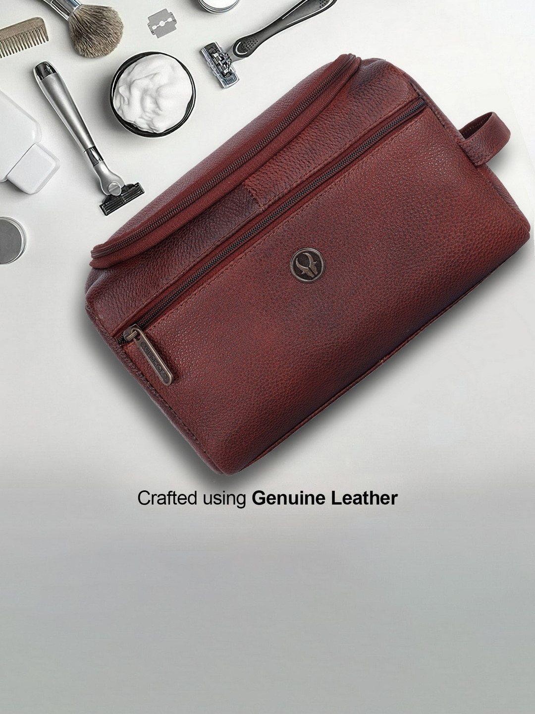 WildHorn Leather Travel Toiletry Kit - Maroon