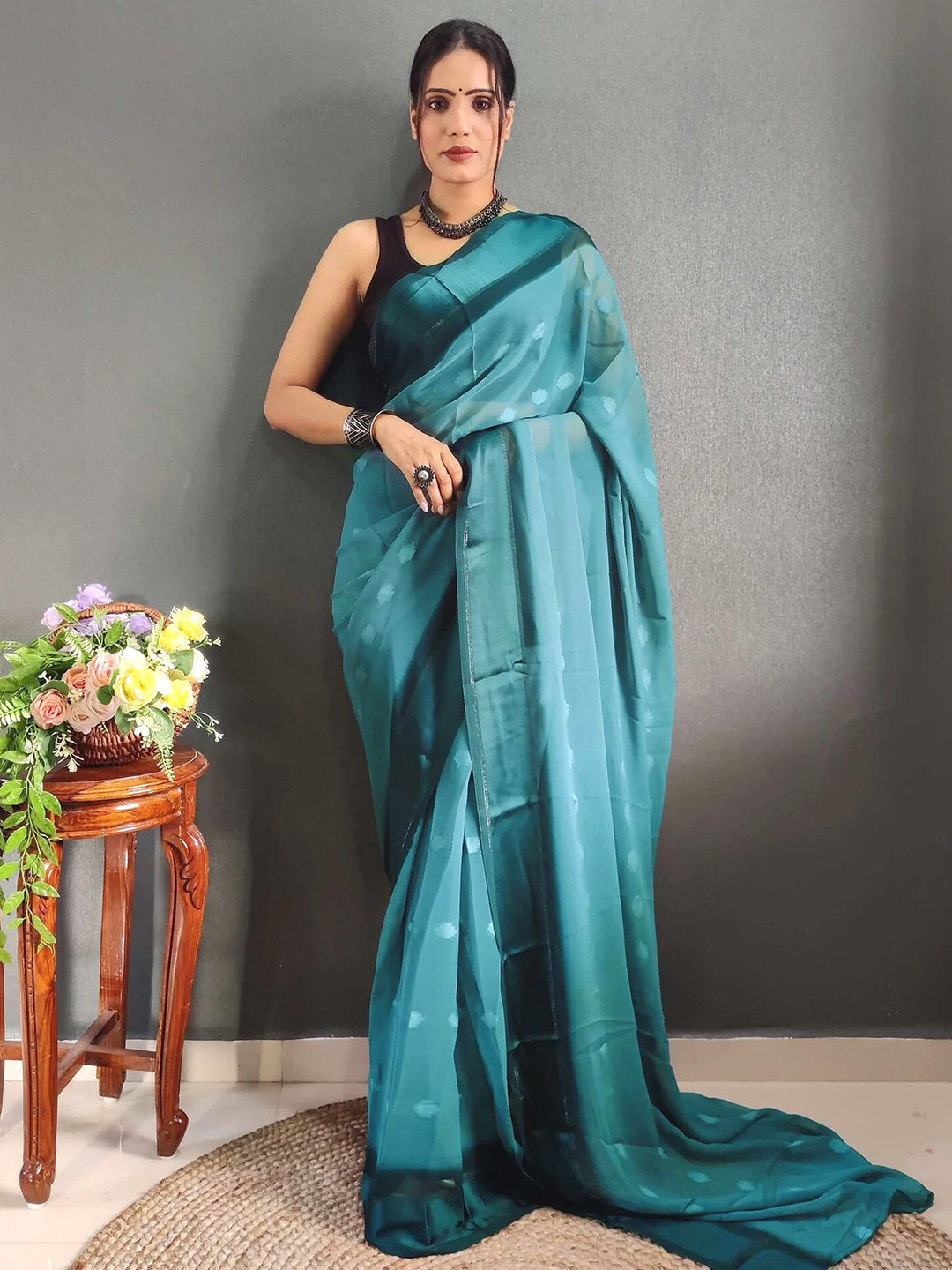 Riddhi Textile Hub Ethnic Motifs Woven Design Pure Georgette Ready to Wear Saree