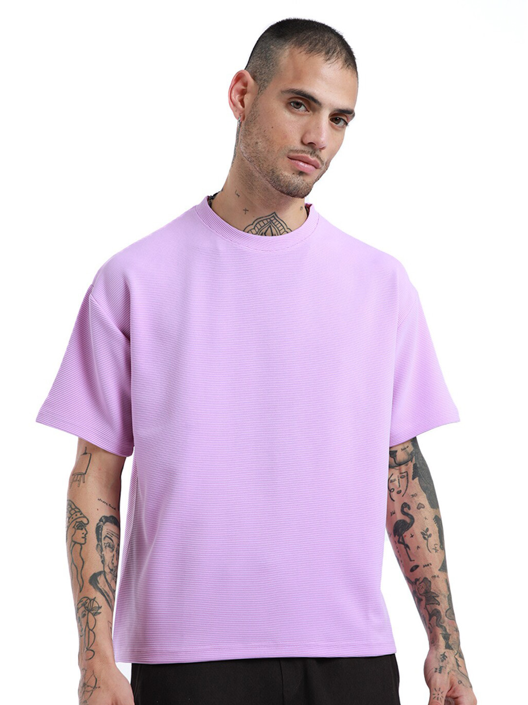 Banana Club Men Striped Drop Shoulder Sleeves Oversized T-shirt