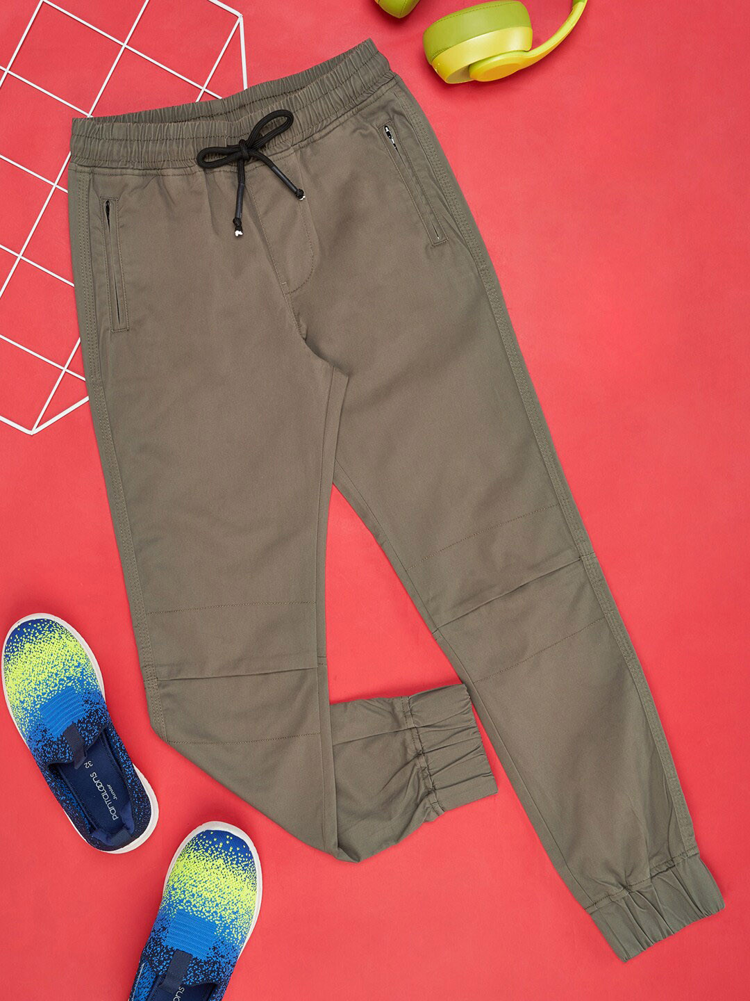 YU by Pantaloons Boys Seamed-Knee Detail Mid-Rise Joggers