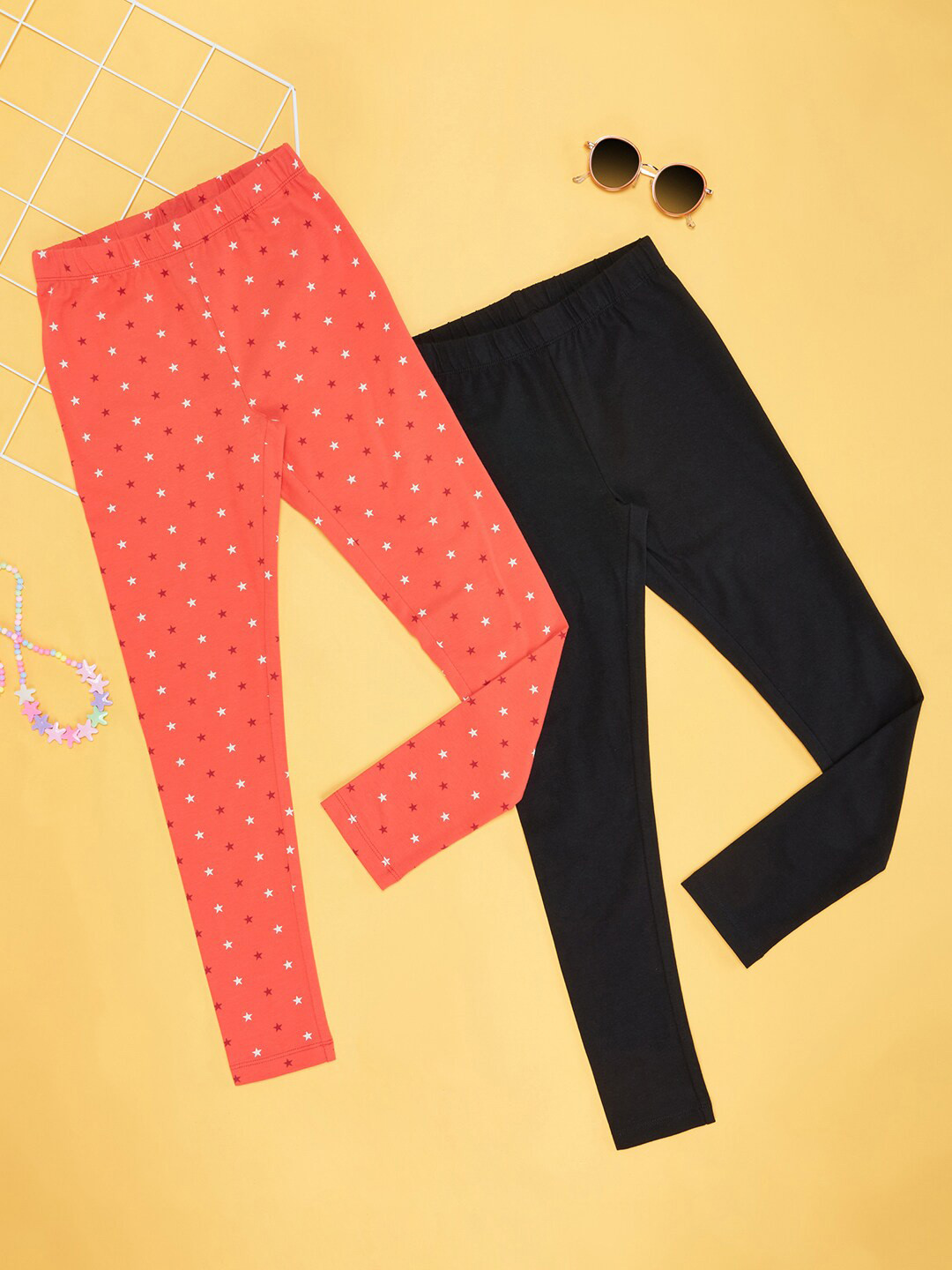 YU by Pantaloons Girls Pack of 2 Printed Cotton Slip-On Leggings